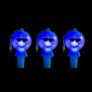 2" Light-Up Smiley Whistle Keychain- Blue