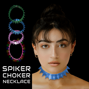 LED Light Up Spike Choker Necklace - Blue