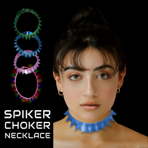 LED Light Up Spike Choker Necklace - Blue