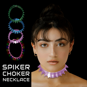 LED Light Up Spike Choker Necklace - Pink