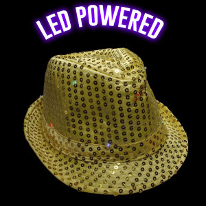 LED Flashing Sequined Fedora - Shiny Gold