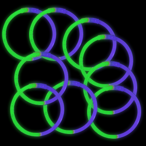 8 Inch Glowstick Bracelets - Bi-Color - Green/Purple