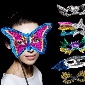 8" Sequin Masks with Stick