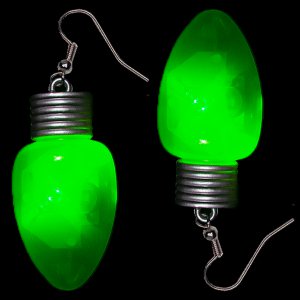 2" Flashing Bulb Shape Earrings- Green