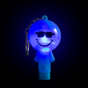 2" Light-Up Smiley Whistle Keychain- Blue