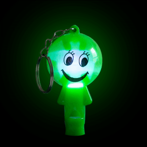 2" Light-Up Smiley Whistle Keychain- Green