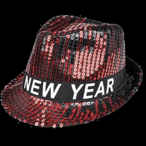 Happy New Year Sequin Fedora- Red & Black