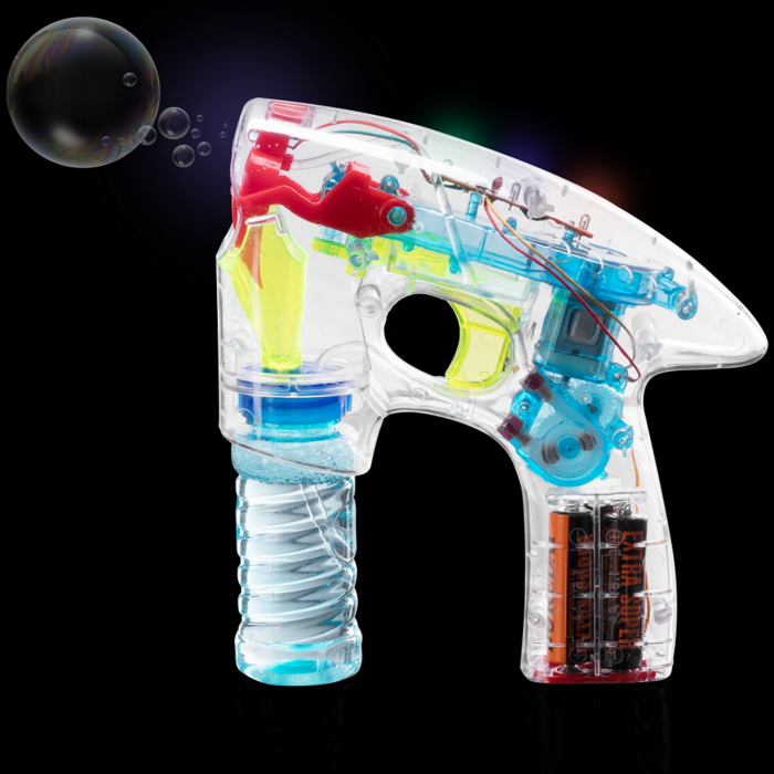 Details about   LED Color Lighting & Sound Flashing Bubble Gun Toy Transparent Clear Blue Pink