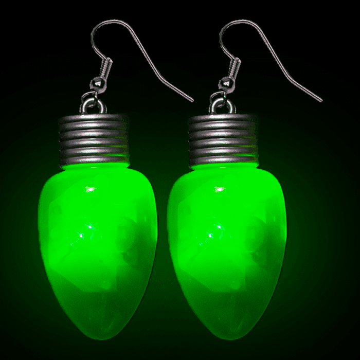 2" Flashing Bulb Shape Earrings- Green