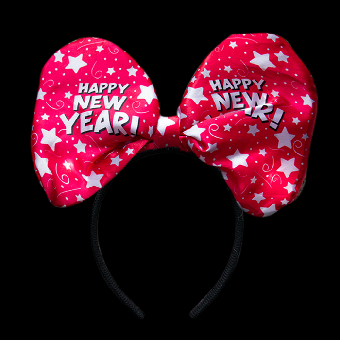 10" New Years Light-Up Bow Headband- Red