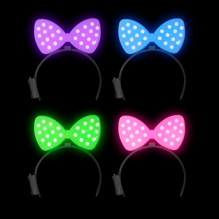 12 Light-Up Minnie Mouse Polka Dot Bow Bracelets LED Party Favor Flashing 