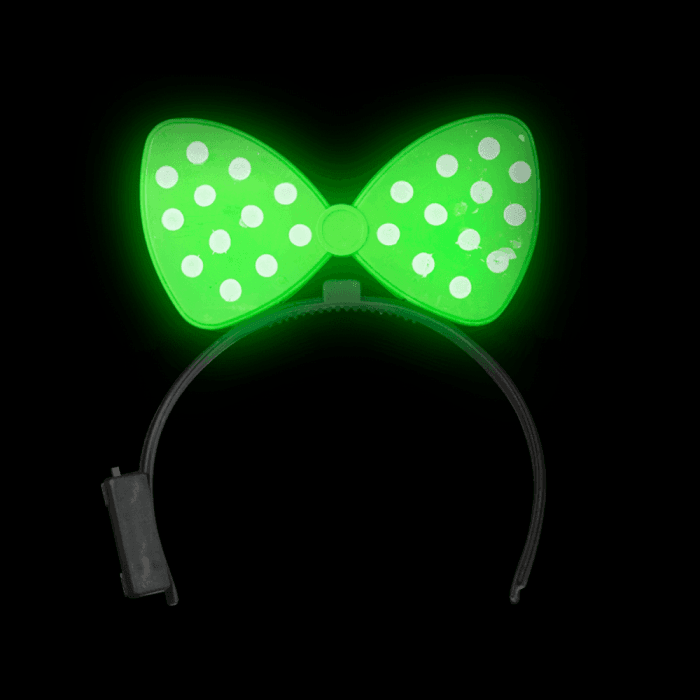Light-Up Flashing Polka-Dot Bow Headband- Green