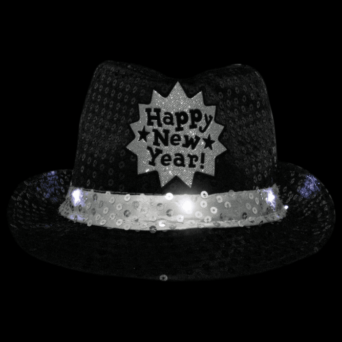 Light-Up Happy New Year Sequined Fedora