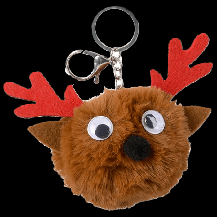 3" Holiday Reindeer Pom Pom Keychain