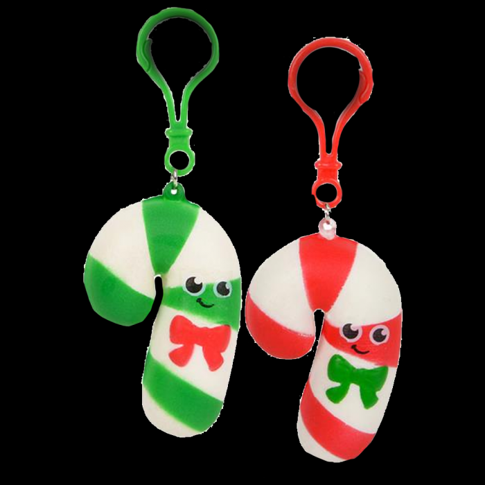 Squish Candy Cane With Clip On- Assorted