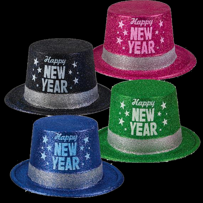11" Happy New Year Glitter Top Hat- Assorted