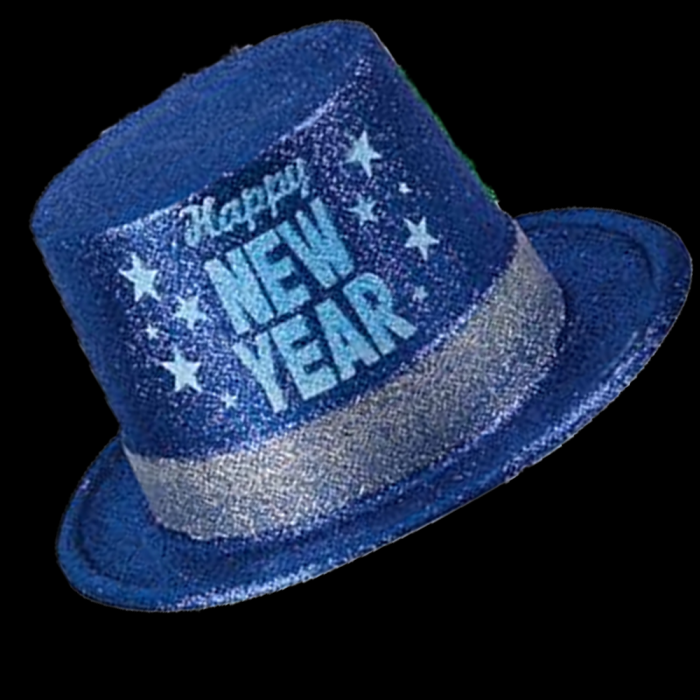 11" Happy New Year Glitter Top Hat- Blue