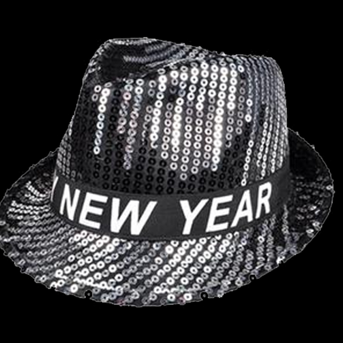 Happy New Year Sequin Fedora- Silver & Black