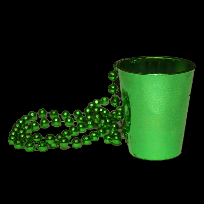 33" Shot Glass Mardi Gras Beads- Green