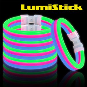 8 Inch Triple Wide Glowstick Bracelets - Green Pink and Blue