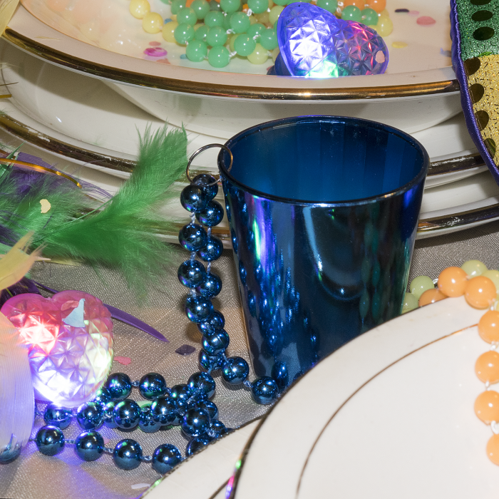 33" Shot Glass Mardi Gras Beads- Blue