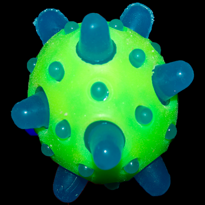 2.5" Light-Up Bouncy Ball with Spikes- Green w/ Blue Spike