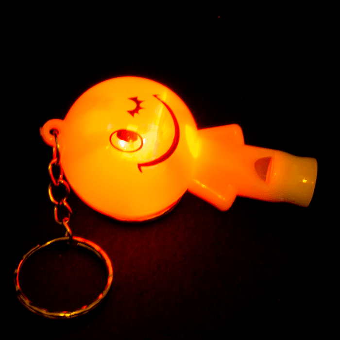 2" Light-Up Smiley Whistle Keychain- Yellow
