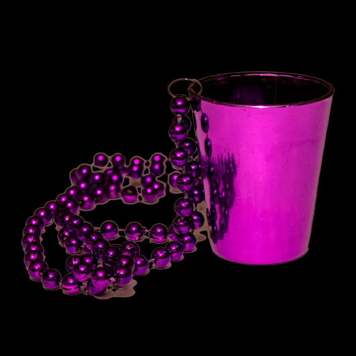 33" Shot Glass Mardi Gras Beads- Purple