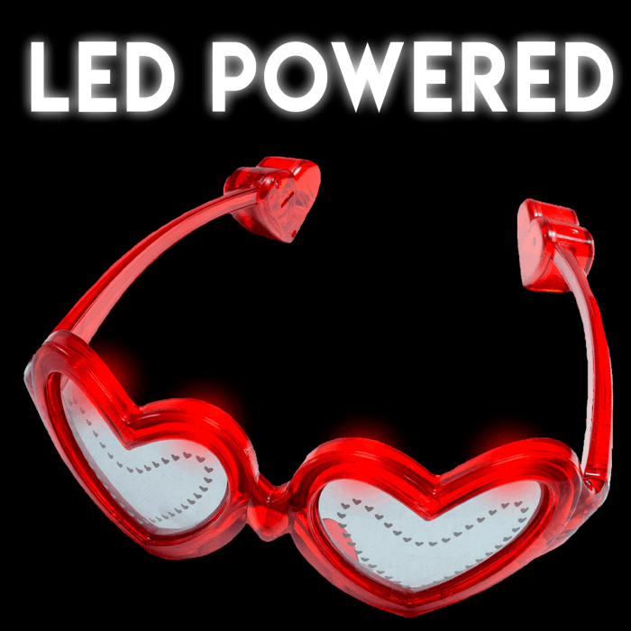 LED Light Up Heart Sunglasses - Red