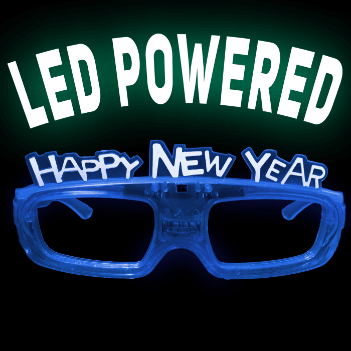 Sound Activated Light-Up "Happy New Year" Glasses- Blue