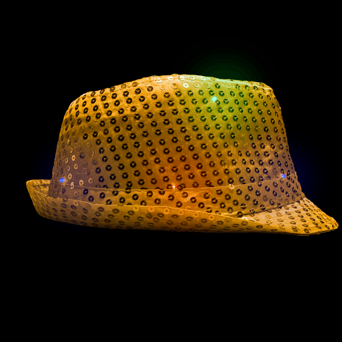 LED Flashing Sequined Fedora - Yellow