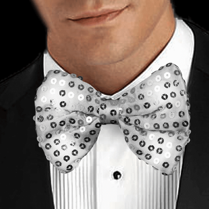 Light-Up Silver Sequin Bow Tie