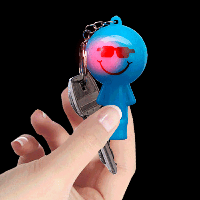 2" Light-Up Smiley Whistle Keychain- Blue