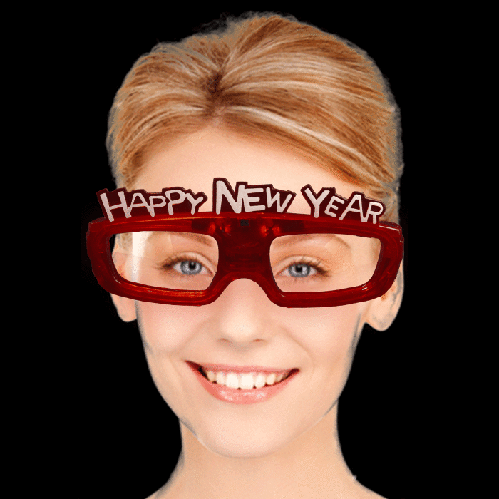Sound Activated Light Up Happy New Year Glasses Red 