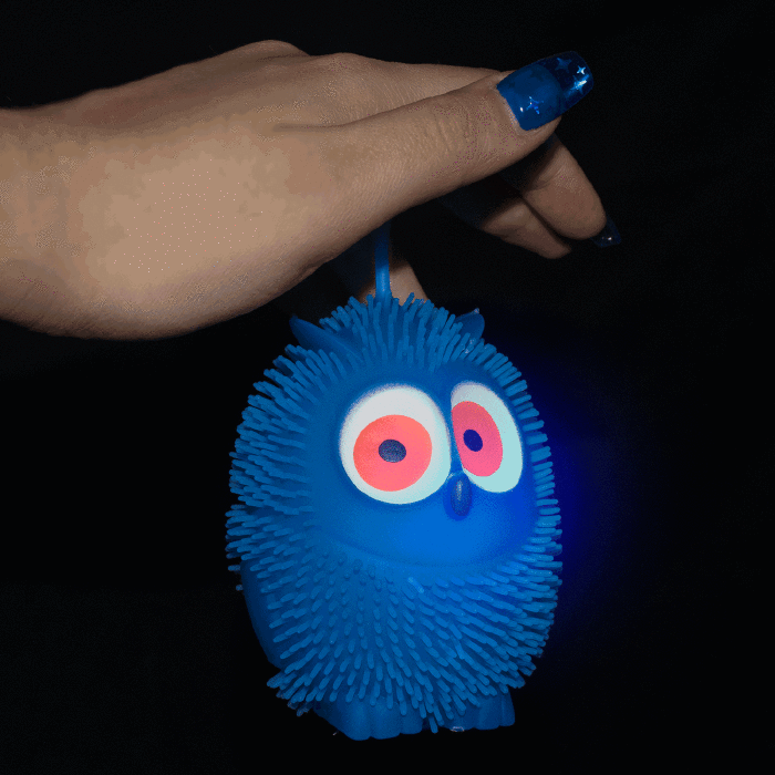 4" Light-Up Flashing Owl Puffer- Blue