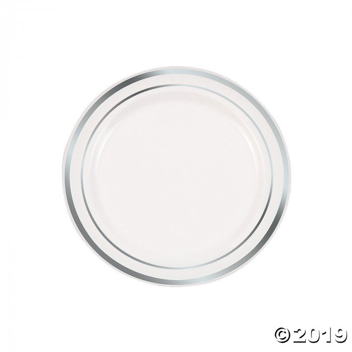 White Premium Plastic Dessert Plates with Silver Edging (25 Piece(s))