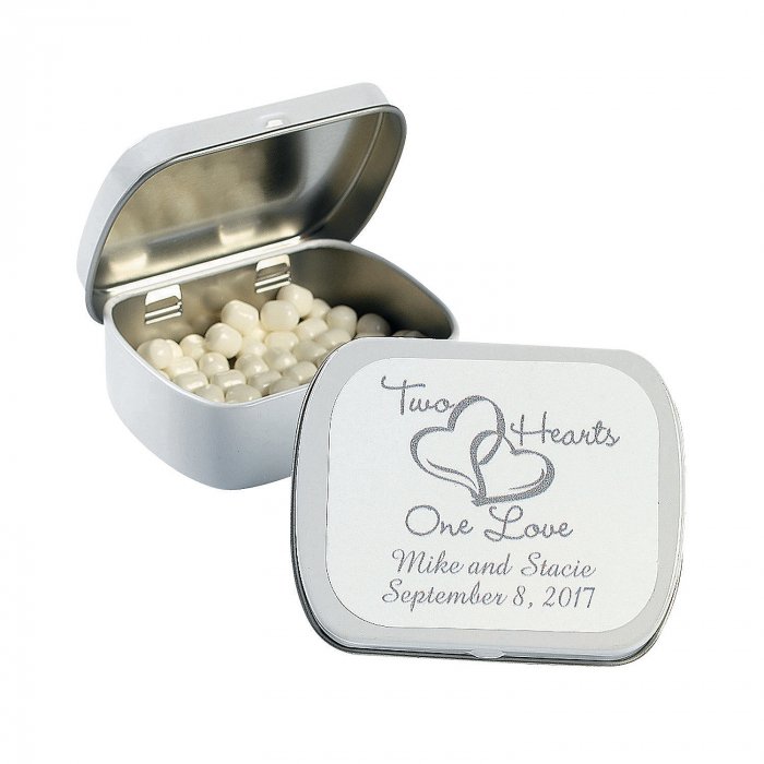 Personalized Two Hearts White Mint Tins (24 Piece(s))