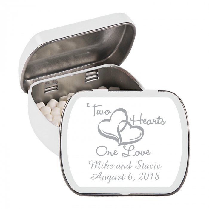 Personalized Two Hearts White Mint Tins (24 Piece(s))