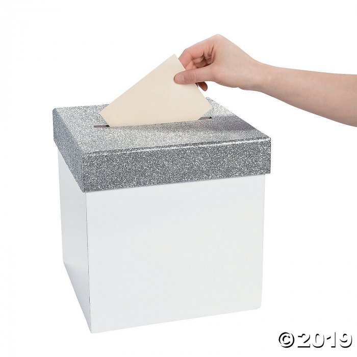 White with Silver Glitter Lid Card Box (1 Piece(s))