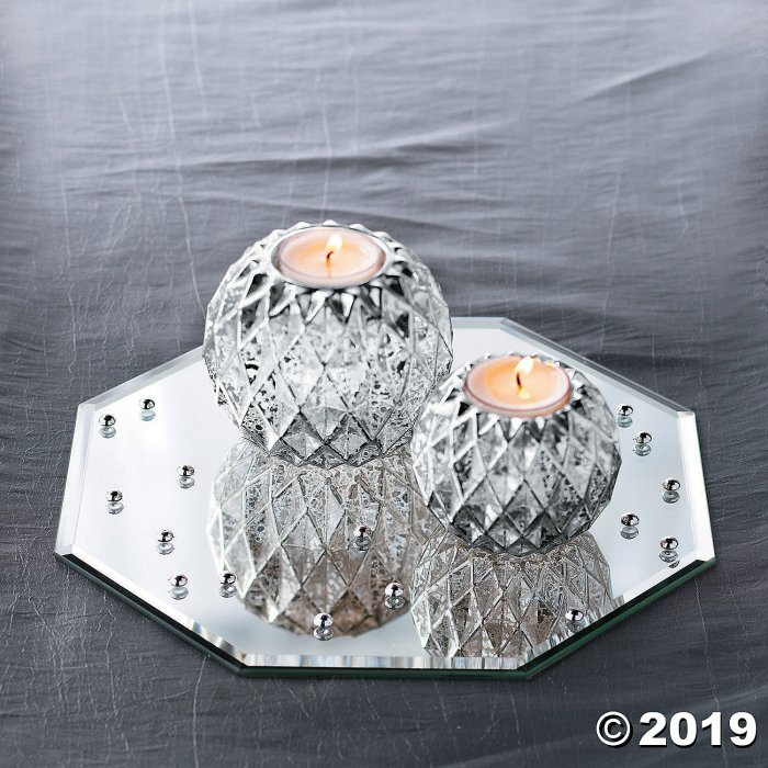 Round Silver Textured Candle Holders (1 Set(s))