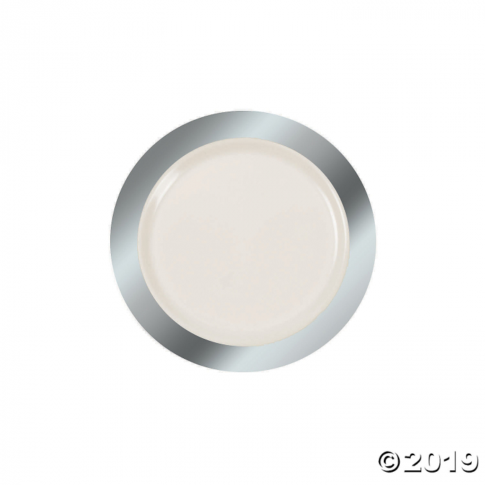 Ivory Premium Plastic Dessert Plates with Silver Border (25 Piece(s))