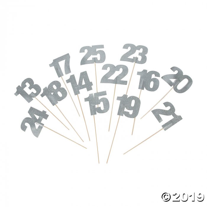 Silver Glitter Table Numbers - 13-25 (13 Piece(s))