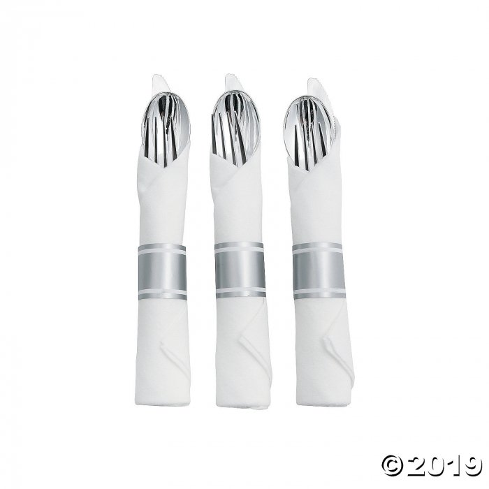 Premium Plastic Silvertone Rolled Cutlery with Napkin (10 Piece(s))