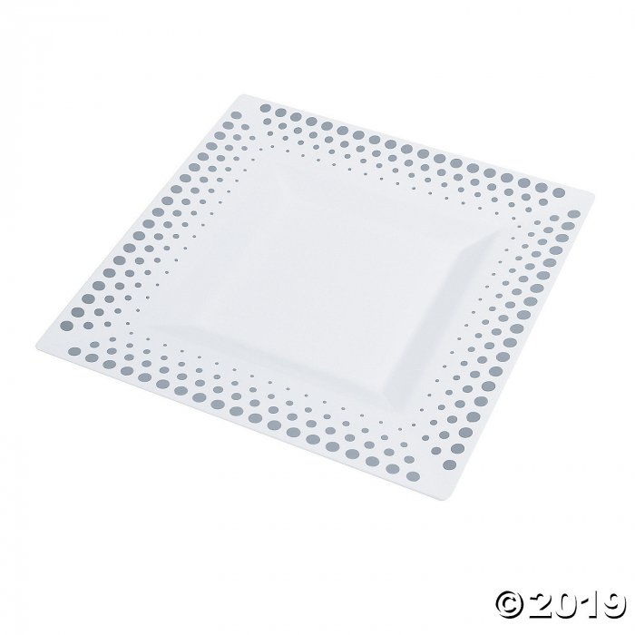 Silver Dot Square Plastic Dinner Plates (25 Piece(s))