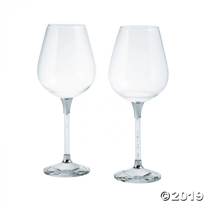 Silver Rhinestone Stem Wine Glasses (1 Pair)