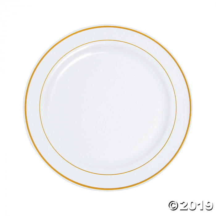 White Plastic Dinner Plates with Gold Edging (25 Piece(s))