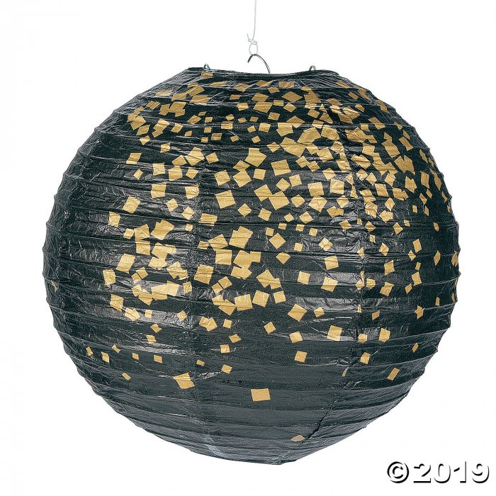Black & Gold Patterned Hanging Paper Lanterns (6 Piece(s))