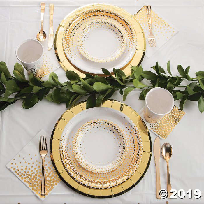 White with Gold Foil Dots Paper Dessert Plates (8 Piece(s))