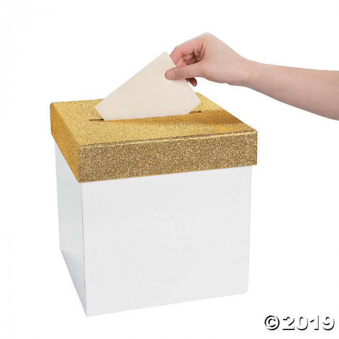 White with Gold Glitter Lid Card Box (1 Piece(s))