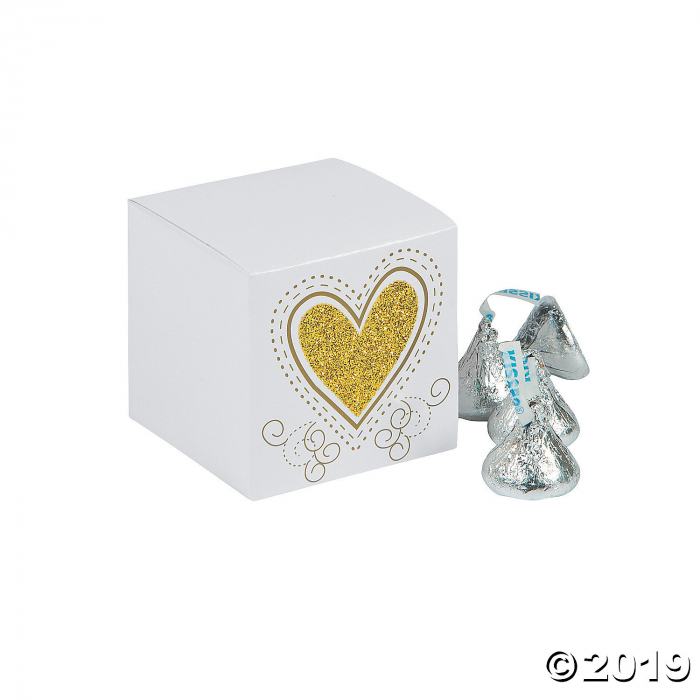 Gold Glitter Heart Favor Boxes (Per Dozen)